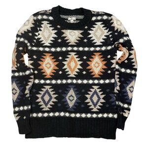 LL Bean Signature Knit Sweater Large Aztec Print Men's  Navy Blue